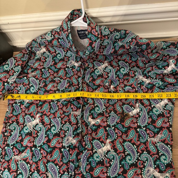 Vintage WRANGLER Cowboy Cut Brushpopper Button Down Paisley Horse Print 16.5 - Picture 12 of 12
